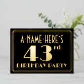 43e verjaardag: Art Deco Kijk "43", met naam Folie Uitnodiging (Staand Voorkant)