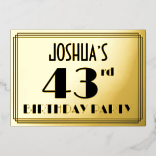 43e verjaardag — Art Deco look "43" + Naam Folie Uitnodiging