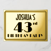 43e verjaardag — Art Deco look "43" + Naam Folie Uitnodiging (Voorkant)