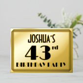43e verjaardag — Art Deco look "43" + Naam Folie Uitnodiging (Staand Voorkant)