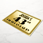 43e verjaardag — Art Deco look "43" + Naam Folie Uitnodiging (Gedraaid)