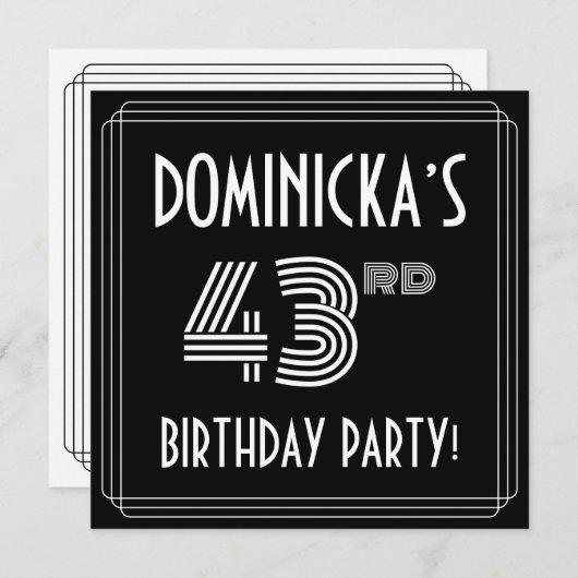 43e verjaardag: Art Deco Style met aangepaste naam Kaart (Voorkant / Achterkant)