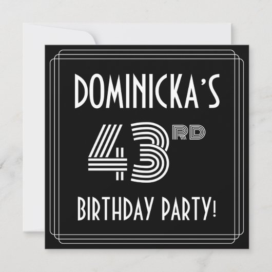 43e verjaardag: Art Deco Style met aangepaste naam Kaart (Voorkant)