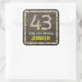 43e verjaardag: Bloemennummer, Faux Wood Look, Naa Vierkante Sticker (Tas)