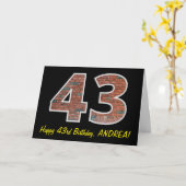43e Verjaardag - Brick Wall Pattern "43" w / Naam Kaart (Gele Bloem)