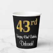 43e verjaardag - Elegant luxe Faux Gold-look # Papieren Bekers (Achterkant)