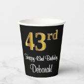 43e verjaardag - Elegant luxe Faux Gold-look # Papieren Bekers (Voorkant)