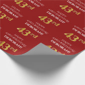 43e verjaardag: Elegant, rood, faux gouden look Cadeaupapier (Hoek)