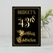 43e verjaardag — Fancy script en aangepaste naam Folie Uitnodiging (Staand Voorkant)