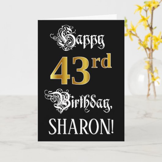 43e verjaardag — Fancy script; Faux Gold Kijk; naa Kaart (Gele Bloem)