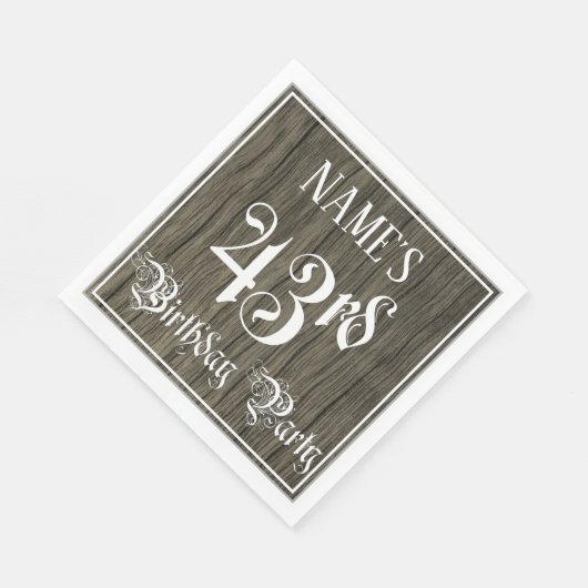 43e verjaardag — Fancy script, Faux Wood Kijk Servet (Hoek)