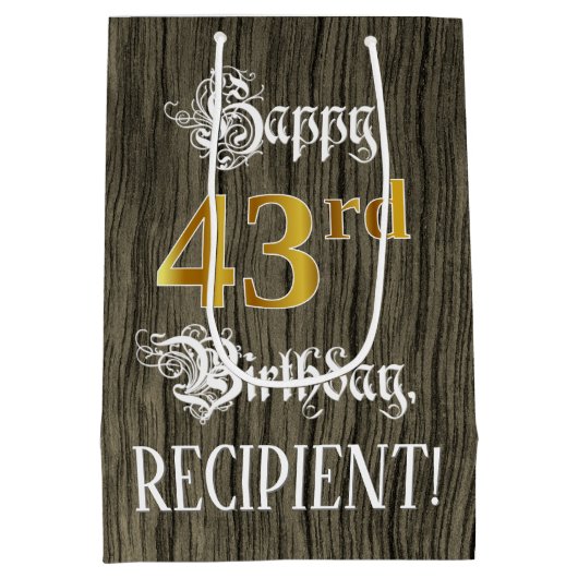 43e verjaardag: Faux Gold look & Faux Wood Pattern Medium Cadeauzakje (Achterkant)