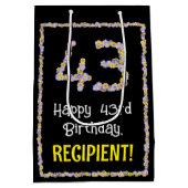 43e verjaardag: Floral Flowers Number, Custom Name Medium Cadeauzakje (Achterkant)