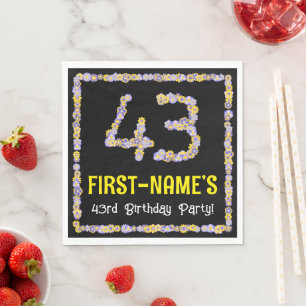 43e verjaardag: Floral Flowers Number, Custom Name Servet
