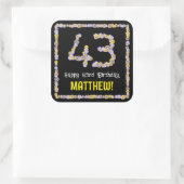 43e verjaardag: Floral Flowers Number, Custom Name Vierkante Sticker (Tas)