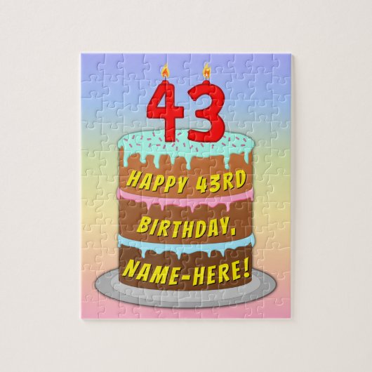 43e verjaardag: Fun Cake and Candles + Custom Name Legpuzzel (Verticaal)