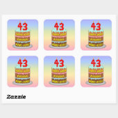 43e verjaardag: Fun Cake and Candles + Custom Name Vierkante Sticker (Vel)