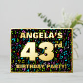 43e verjaardag — Fun, Colorful Music Symbols Folie Uitnodiging (Staand Voorkant)