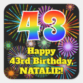43e verjaardag: Fun Fireworks Kijk, regenboog # 43 Vierkante Sticker (Voorkant)