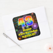 43e verjaardag: Fun Fireworks Kijk, regenboog # 43 Vierkante Sticker (Envelop)
