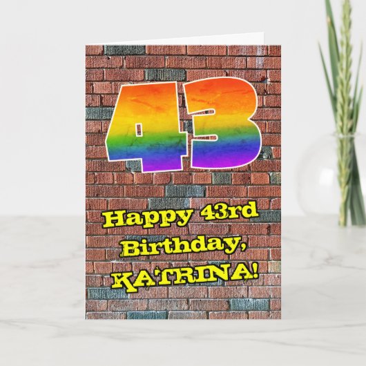 43e verjaardag: Fun Graffiti-geïnspireerde regenbo Kaart (Voorkant)