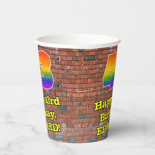 43e verjaardag: Fun Graffiti-geïnspireerde regenbo Papieren Bekers (Rechts)