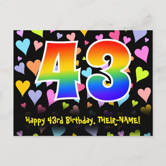 43e verjaardag: Fun Hearts Pattern, Rainbow 43 Briefkaart (Voorkant)