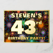 43e verjaardag — Fun, kleurrijke Fireworks-look Folie Uitnodiging (Voorkant)