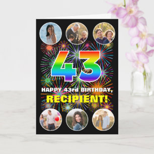 43e verjaardag: Fun Rainbow #, aangepaste naam & f Kaart