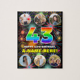 43e verjaardag: Fun Rainbow #, aangepaste naam + f Legpuzzel