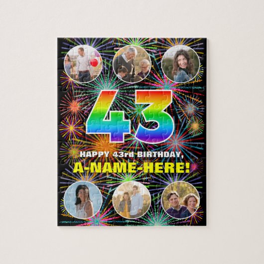 43e verjaardag: Fun Rainbow #, aangepaste naam + f Legpuzzel (Verticaal)
