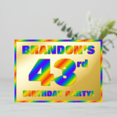 43e verjaardag - Fun, regenboogspectrum "43" Folie Uitnodiging (Staand Voorkant)