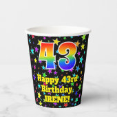 43e verjaardag: Fun Stars Pattern en Rainbow 43 Papieren Bekers (Voorkant)