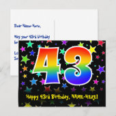 43e verjaardag: Fun Stars Pattern, Rainbow 43, Naa Briefkaart (Voorkant / Achterkant)