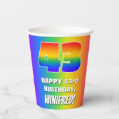 43e verjaardag: kleurrijk, vun regenboogpatroon #  papieren bekers (Achterkant)
