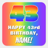 43e verjaardag: kleurrijk, vun regenboogpatroon # vierkante sticker (Voorkant)