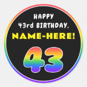 43e verjaardag: kleurrijke regenboog # 43, Naam va Ronde Sticker (Voorkant)