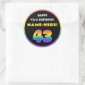 43e verjaardag: kleurrijke regenboog # 43, Naam va Ronde Sticker (Tas)