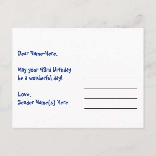 43e verjaardag: leuk sterrenpatroon, regenboog 43, briefkaart (Achterkant)