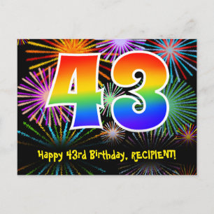 43e verjaardag – Leuke vuurwerkpatroon + Regenboog Briefkaart