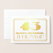 43e verjaardag; naam + Art Deco geïnspireerd look  Folie Kaarten (Voorkant met envelop)