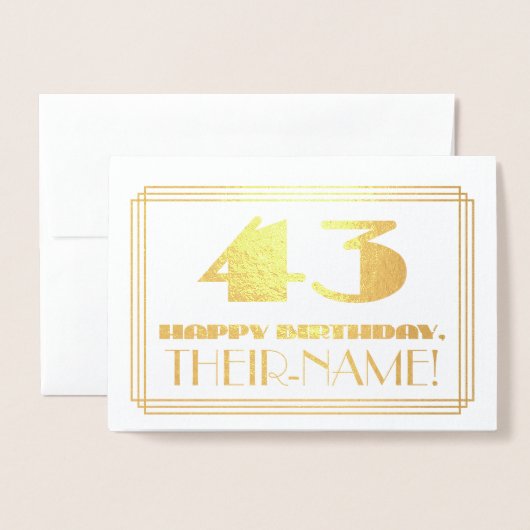 43e verjaardag; naam + Art Deco geïnspireerd look  Folie Kaarten (Voorkant met envelop)