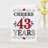 43e verjaardag Proost in rood wit zwart patroon Kaart (Gele Bloem)