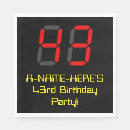 43e verjaardag: Red Digital Clock Style "43" + naa Servet (Voorkant)