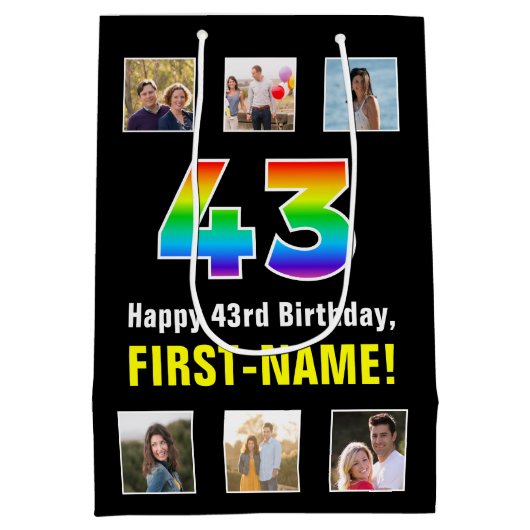 43e verjaardag: Regenboog "43", aangepaste foto's Medium Cadeauzakje (Achterkant)