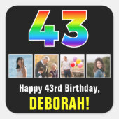 43e verjaardag: Regenboog "43"; Aangepaste foto's  Vierkante Sticker (Voorkant)