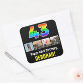 43e verjaardag: Regenboog "43"; Aangepaste foto's  Vierkante Sticker (Envelop)