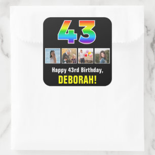 43e verjaardag: Regenboog "43"; Aangepaste foto's  Vierkante Sticker