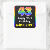 43e verjaardag: Regenboogspectrum # 43, Naam op ma Vierkante Sticker (Tas)