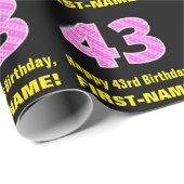 43e verjaardag: roze strepen en harten "43" + naam cadeaupapier (Rol Hoek)